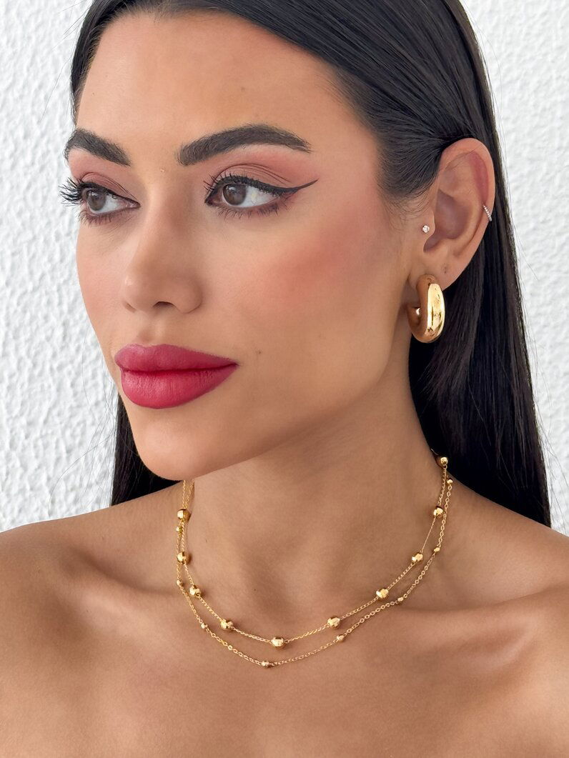 Colar Duplo Folheado a Ouro 18k e Prata 925 Mini Esferas Trabalhadas