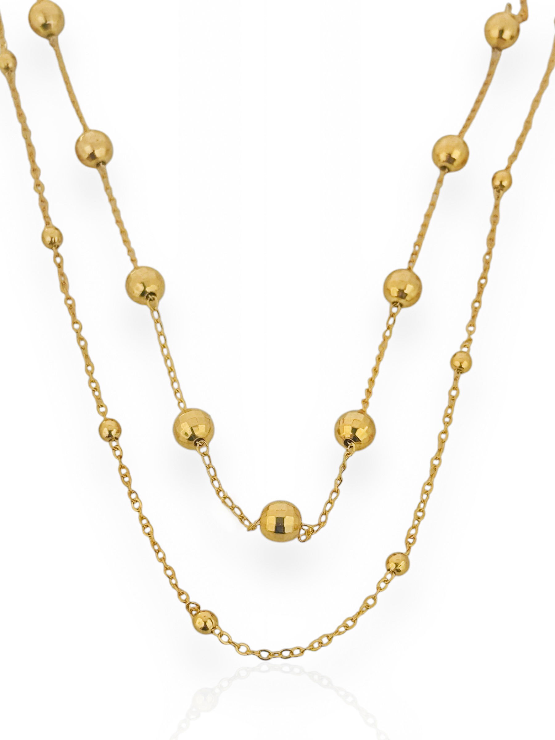 Colar Duplo Folheado a Ouro 18k e Prata 925 Mini Esferas Trabalhadas
