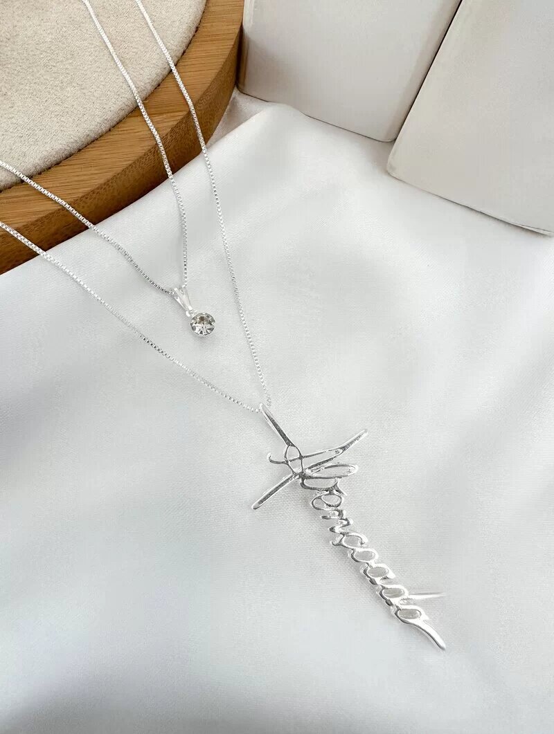 Colar Duplo Folheado a Ouro 18k e Prata 925 Ponto de Luz com Escrita ABENÇOADA