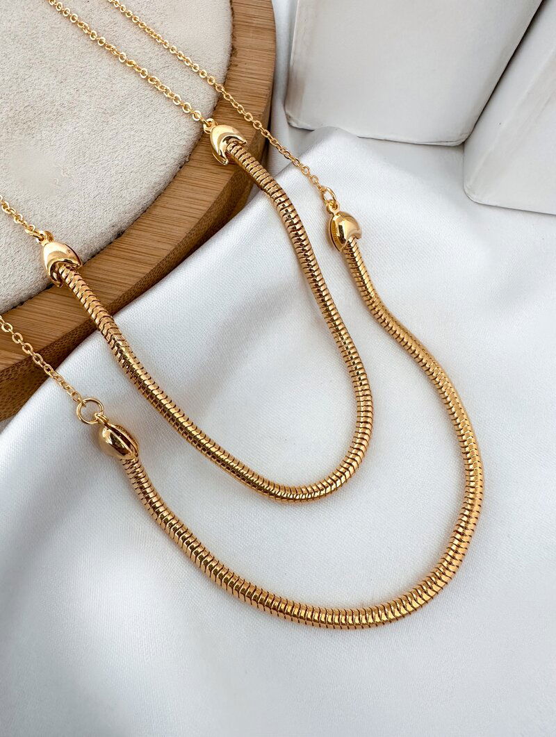 Colar Duplo Folheado a Ouro 18k e Prata 925 Rabo de Tatu