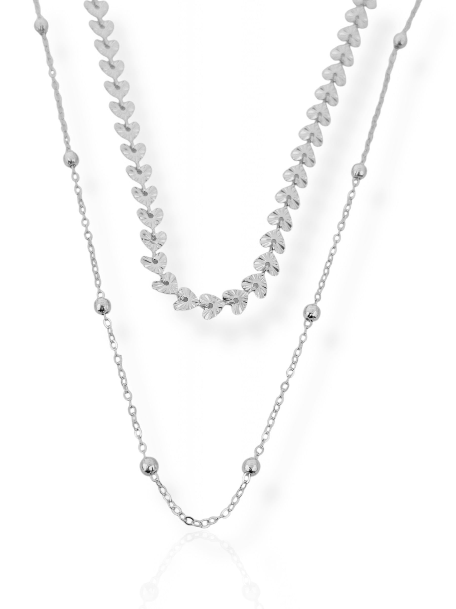 Colar Duplo Folheado a Prata 925 com escama e corrente de bolinhas