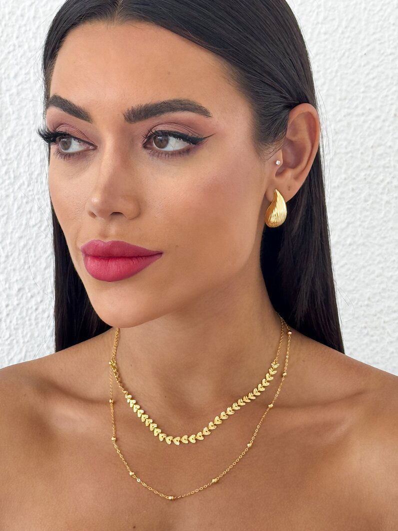 Colar Duplo Folheado a Prata 925 com escama e corrente de bolinhas