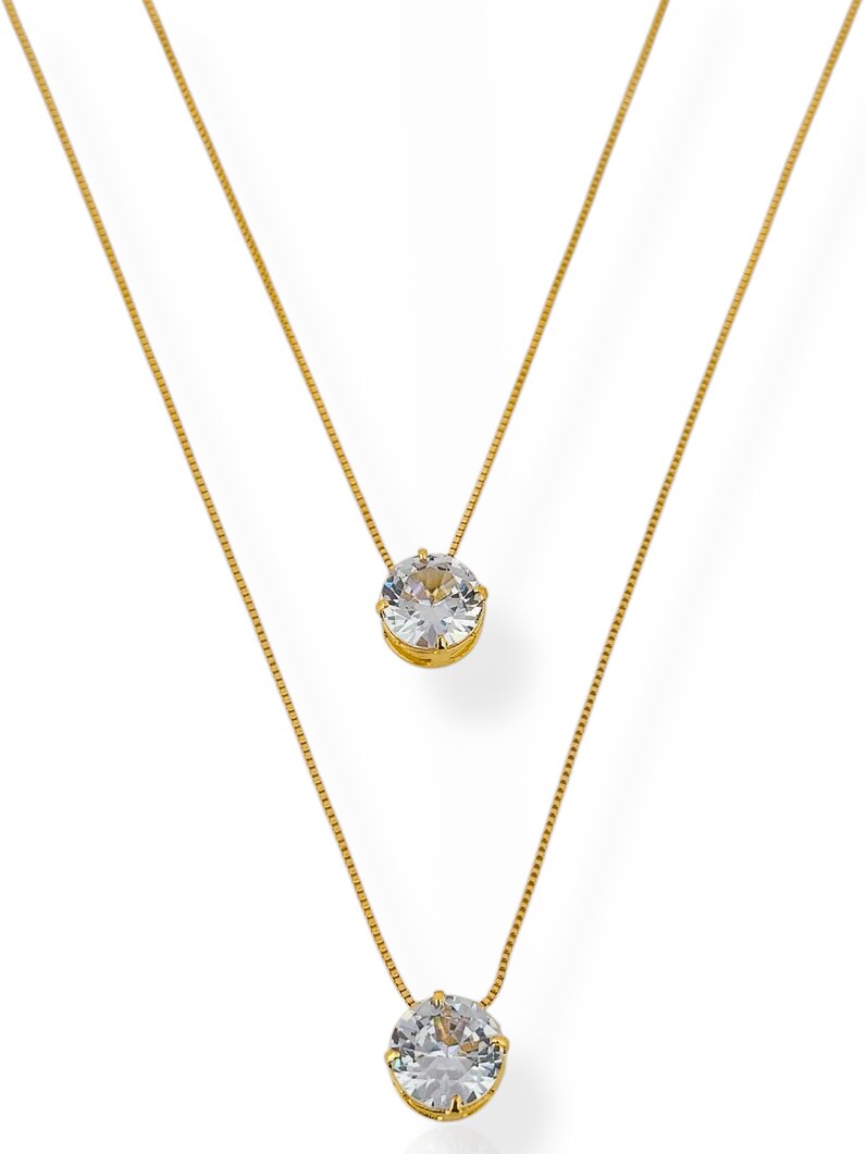 Colar Duplo Folheado a Ouro 18k e Prata Com Ponto de luz
