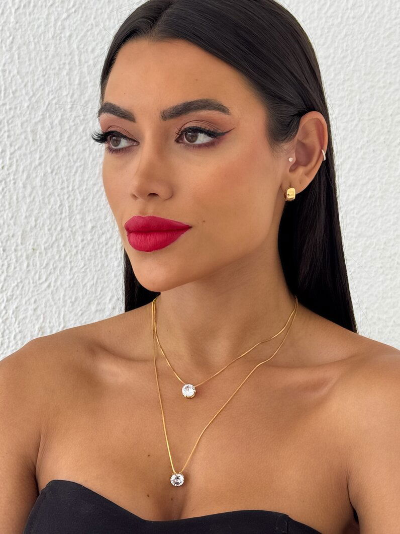 Colar Duplo Folheado a Ouro 18k e Prata Com Ponto de luz