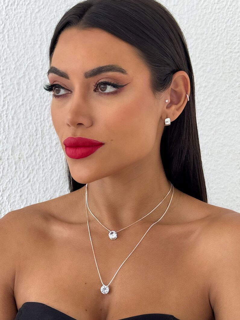 Colar Duplo Folheado a Ouro 18k e Prata Com Ponto de luz