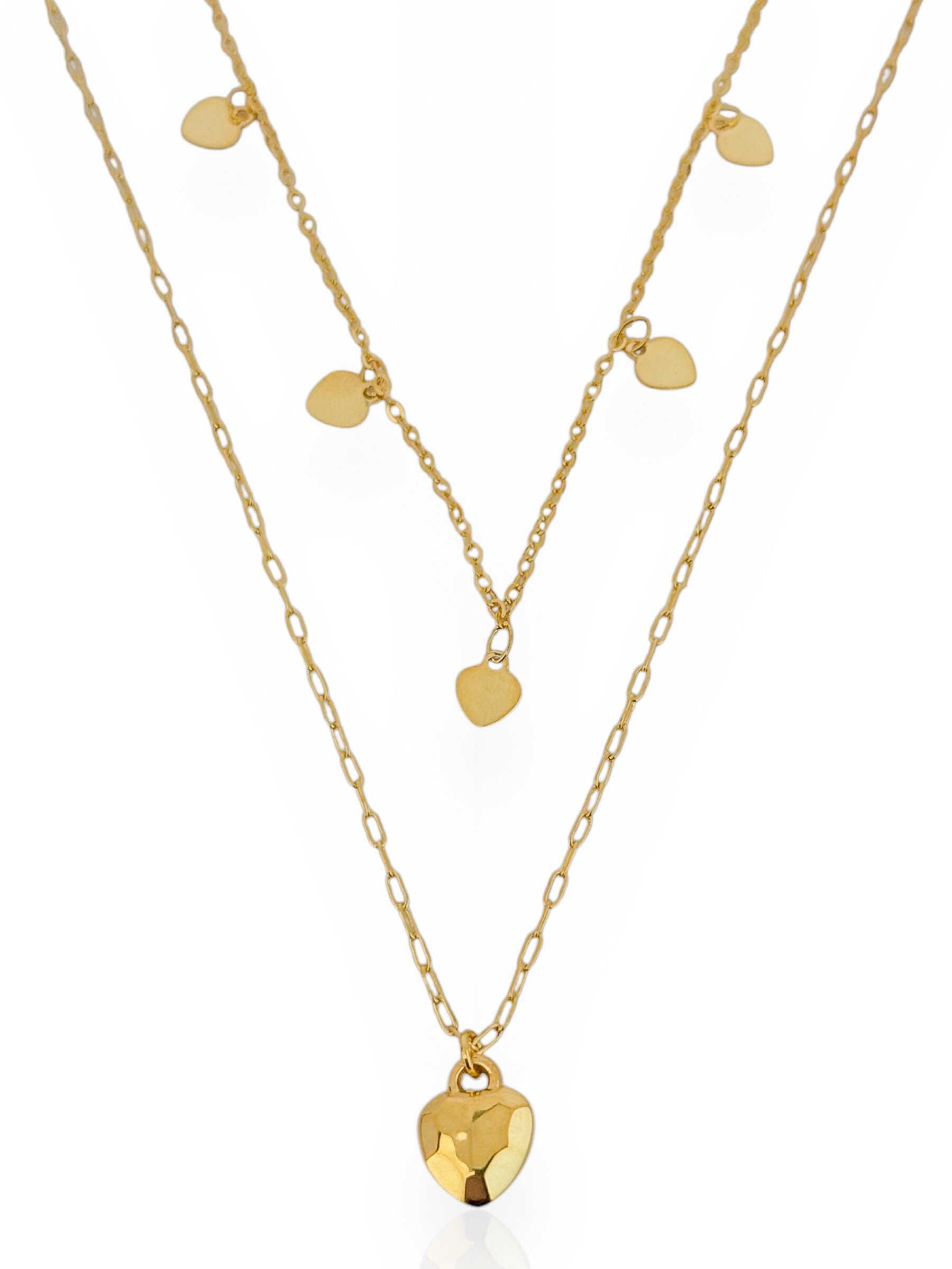 Colar Duplo Folheado a Ouro 18k e Prata Corações