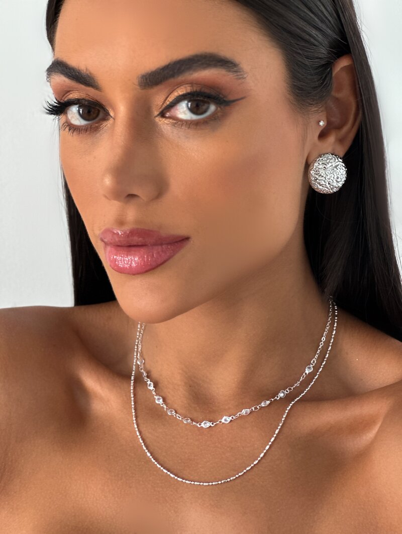 Colar Duplo Folheado a Ouro 18k e Prata Corrente com Zircônias Cristais