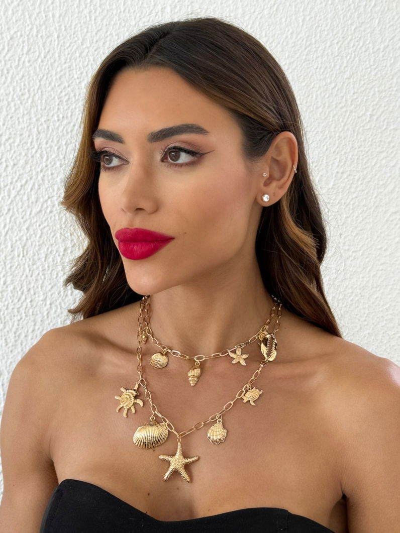 Colar Duplo Folheado a Ouro 18k e Prata Design Fundo do Mar