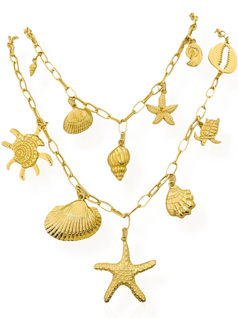 Colar Duplo Folheado a Ouro 18k e Prata Design Fundo do Mar