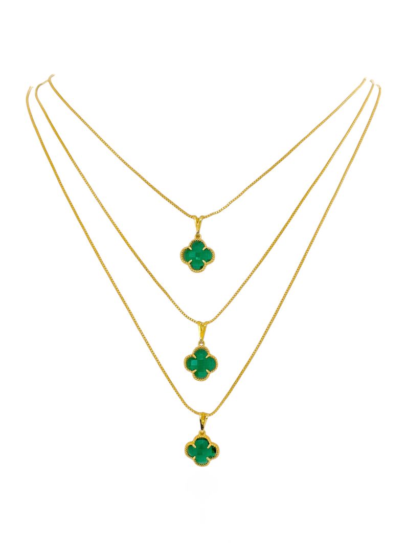 Colar Triplo Folheado a Ouro 18k Inspiração Vg. Verde