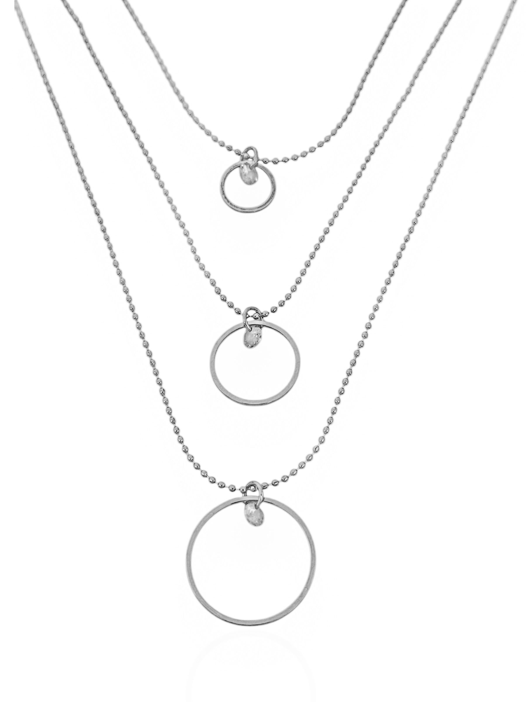 Colar Triplo Folheado a Ouro 18k e Prata Mini Esferas Com Circulo Vazado e Cristal