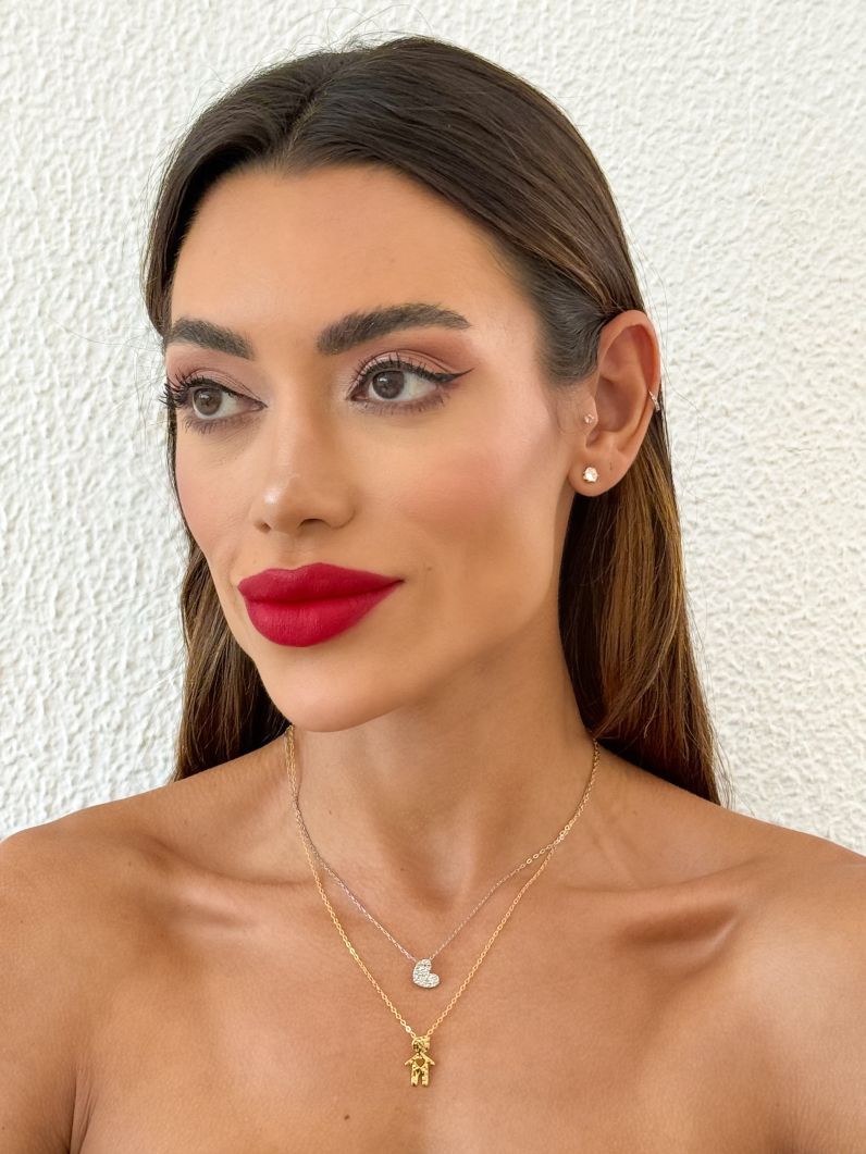 Colar Duplo Folheado a Ouro 18k e Prata MIx Banho Coração e Criança