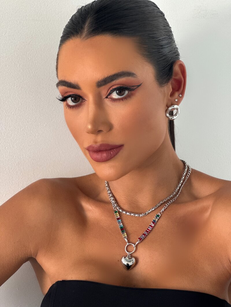 Colar Duplo Folheado a Ouro 18k e Prata Rabo de Tatu com Navetes de Coração