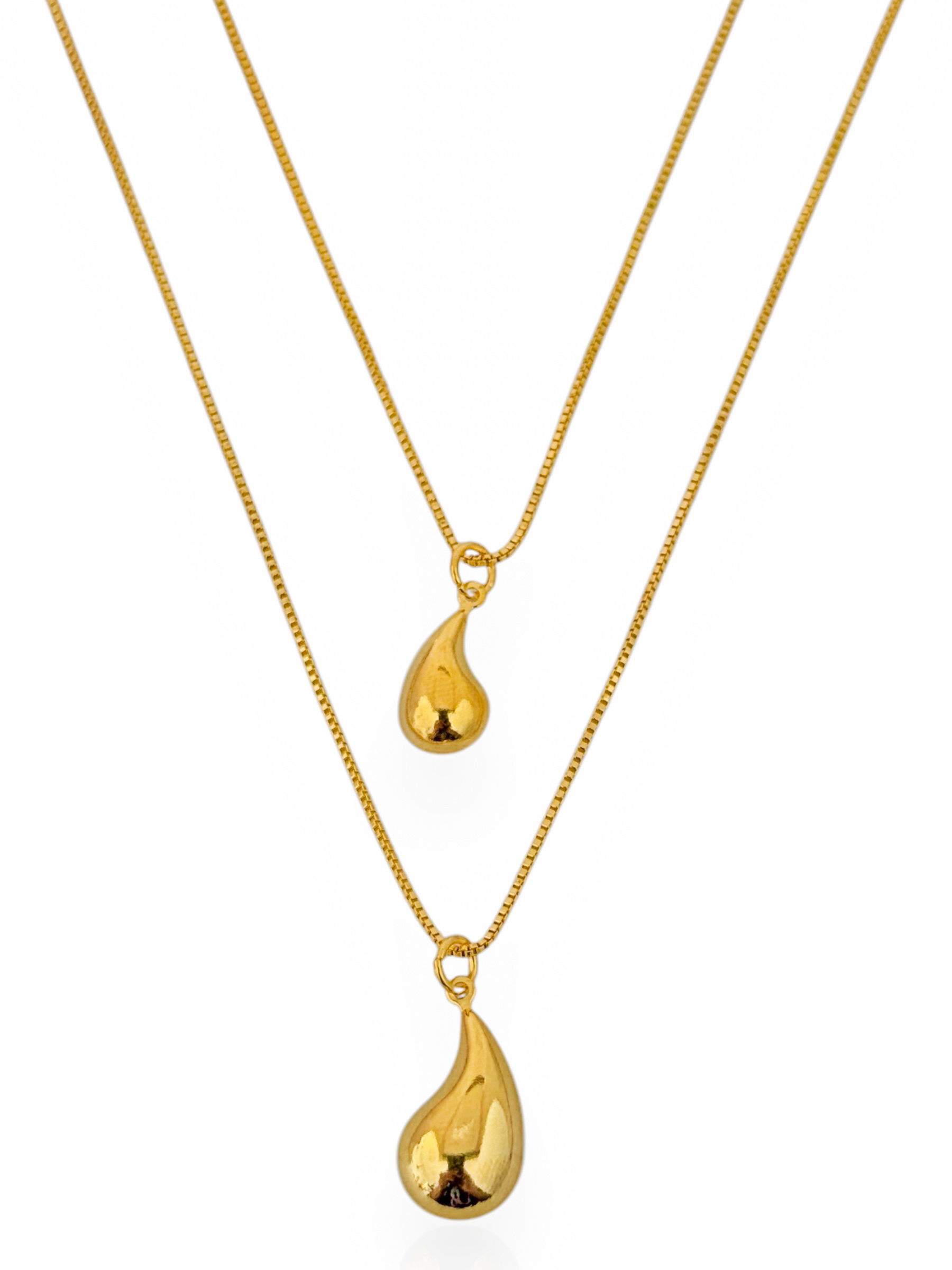 Colar Duplo Folheado a Ouro 18k e Prata Veneziana Com Gota Liso