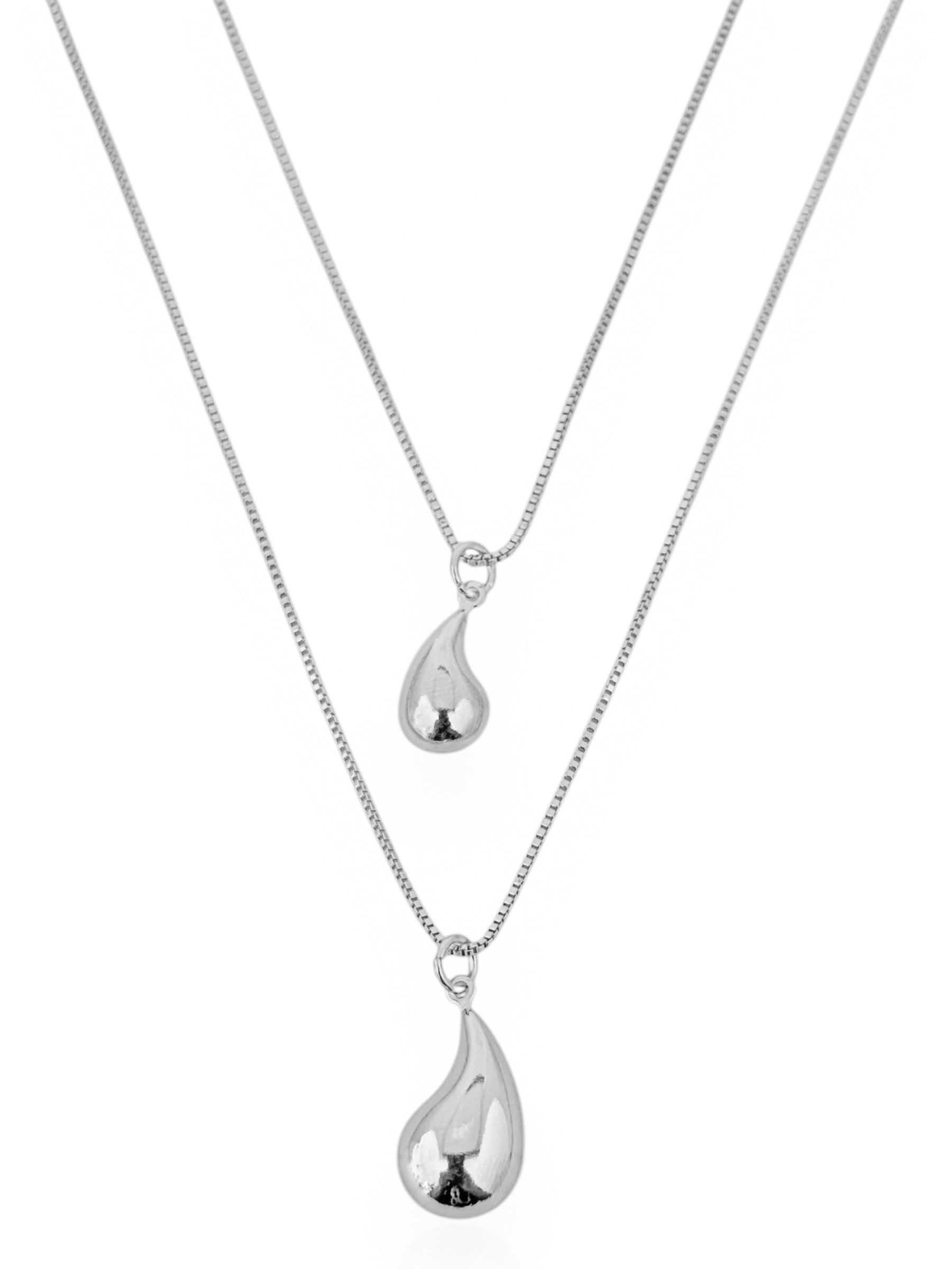 Colar Duplo Folheado a Ouro 18k e Prata Veneziana Com Gota Liso