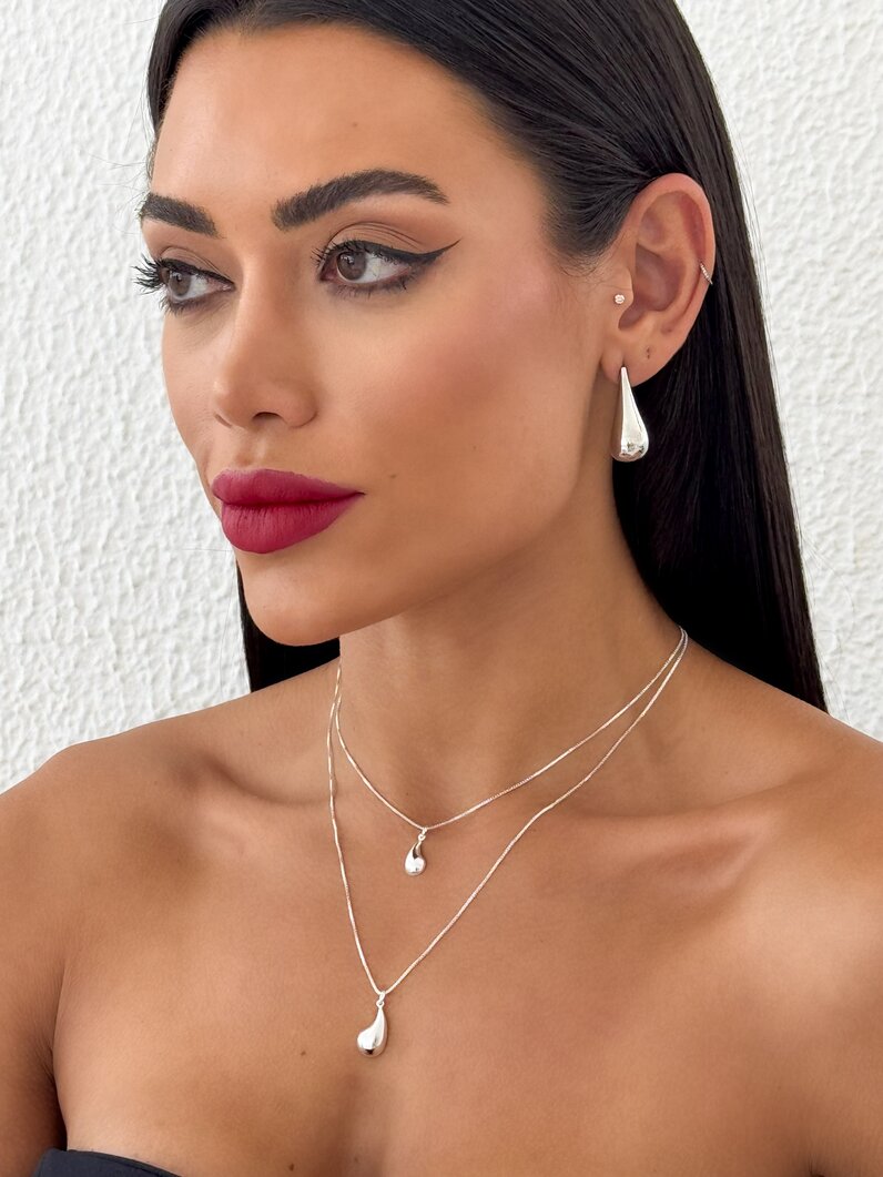 Colar Duplo Folheado a Ouro 18k e Prata Veneziana Com Gota Liso