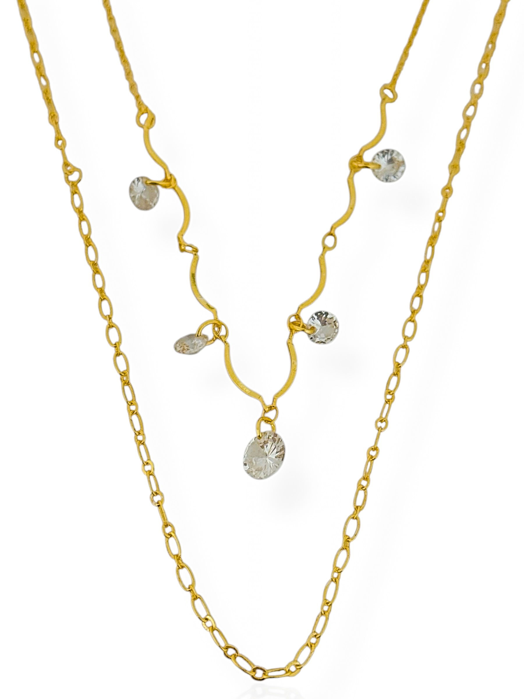 Colar Duplo Folheado a Ouro 18k Elos Com Pontos de Luz