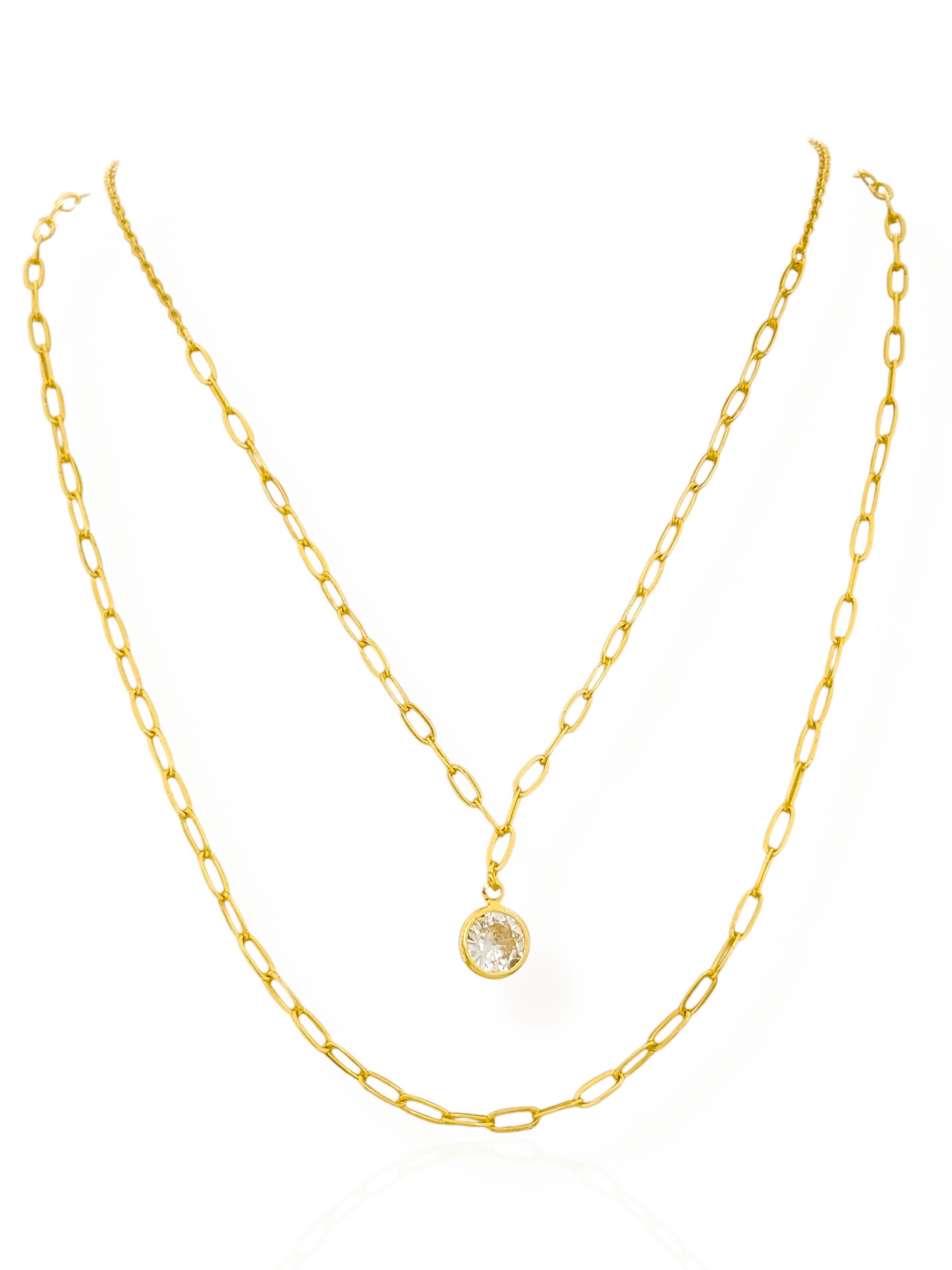 Colar Duplo Folheado a Ouro 18k Elos Ovais e Ponto de Luz