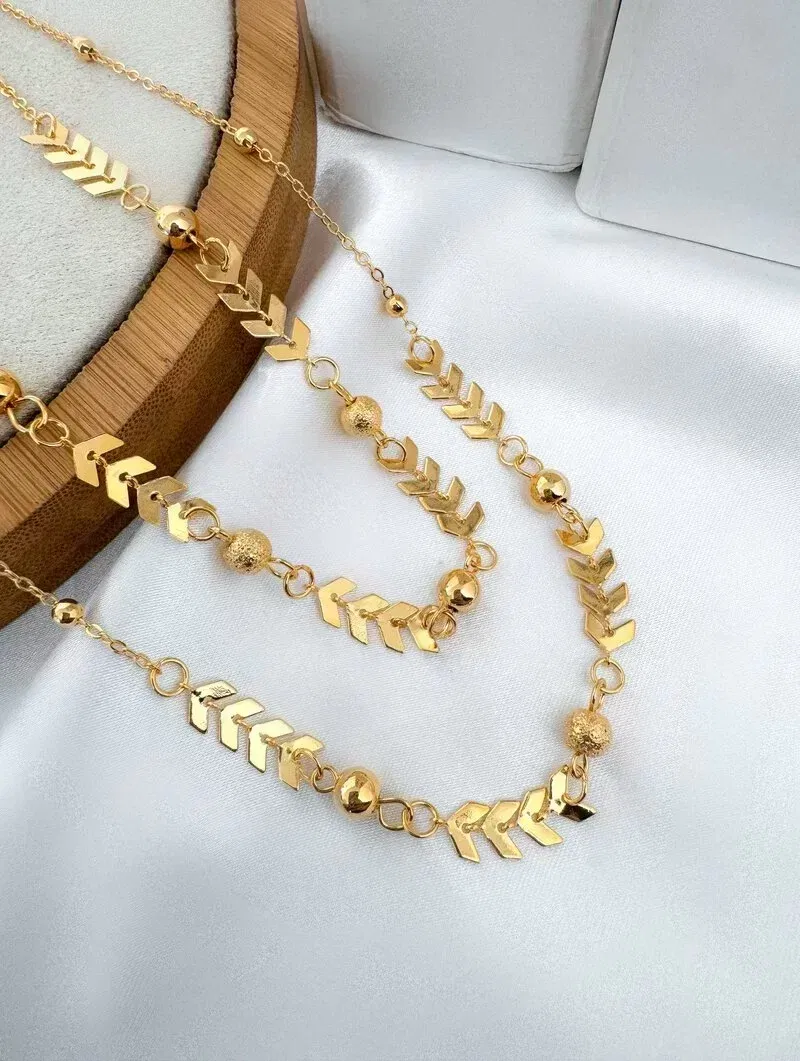 Colar Duplo Folheado a Ouro 18k Escamas com Esferas