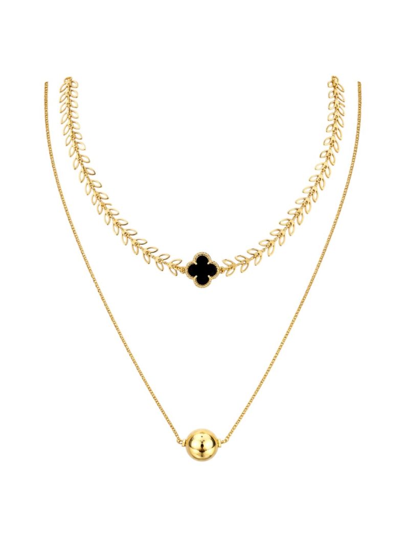 Colar Duplo Folheado a Ouro 18k Escamas Com Inspiração Vg e Esferas