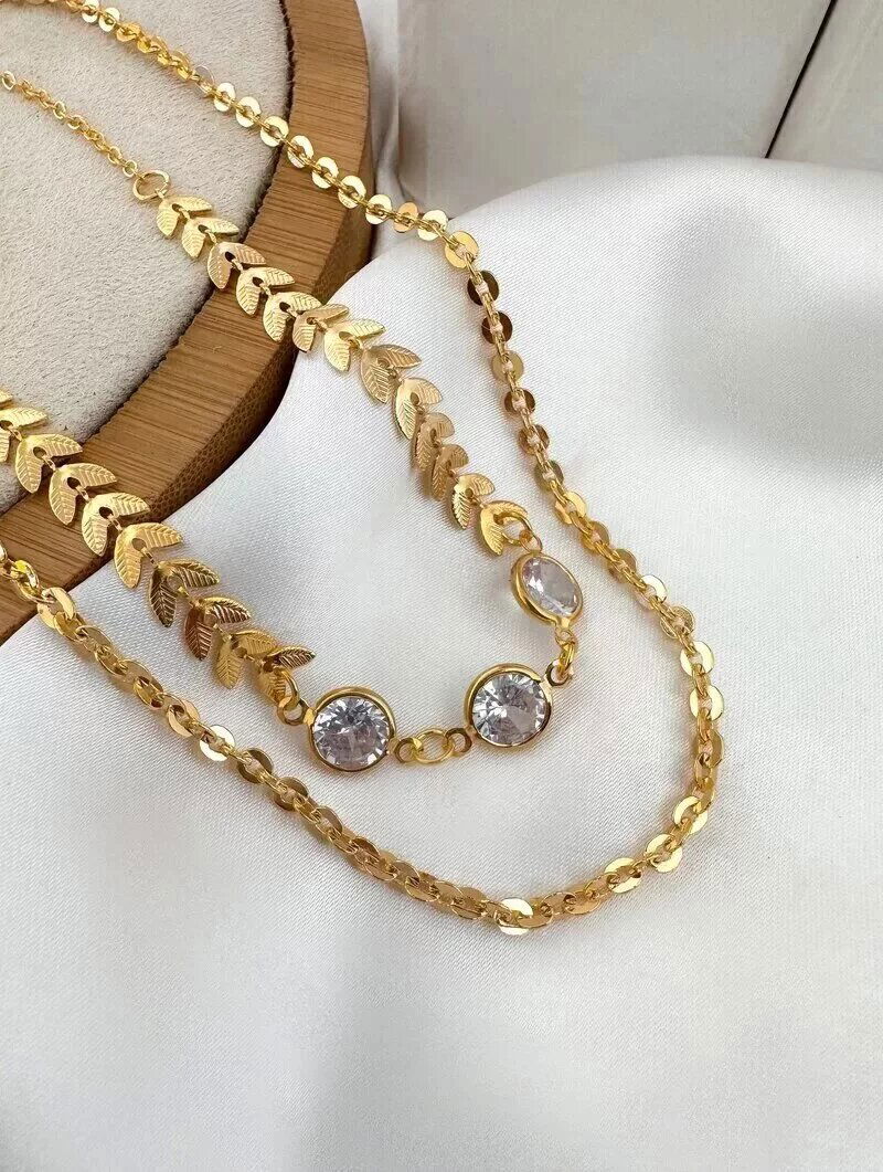 Colar Duplo Folheado a Ouro 18k Escamas com Zircônias