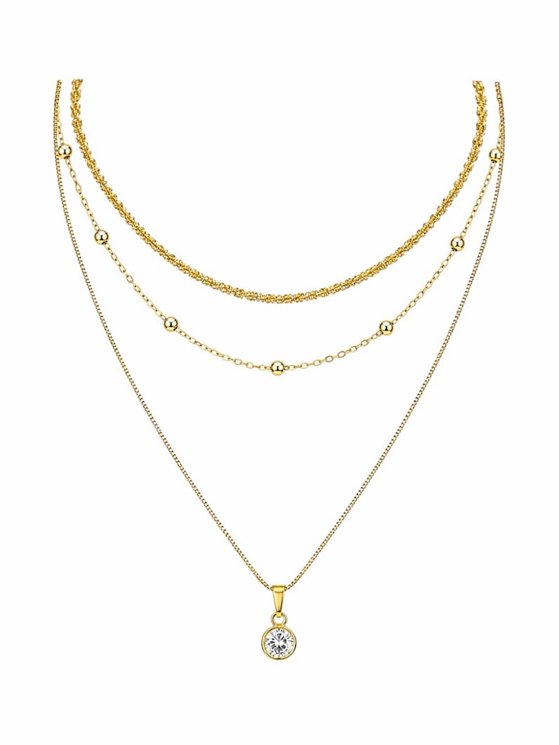 Colar Duplo Folheado a Ouro 18k Esferas, Ponto de Luz e Elo Torcido