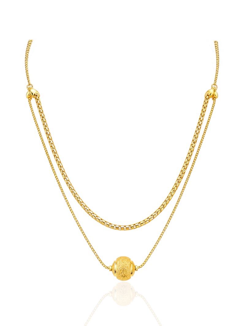 Colar Duplo Folheado a Ouro 18k Rabo de Rato e Esfera
