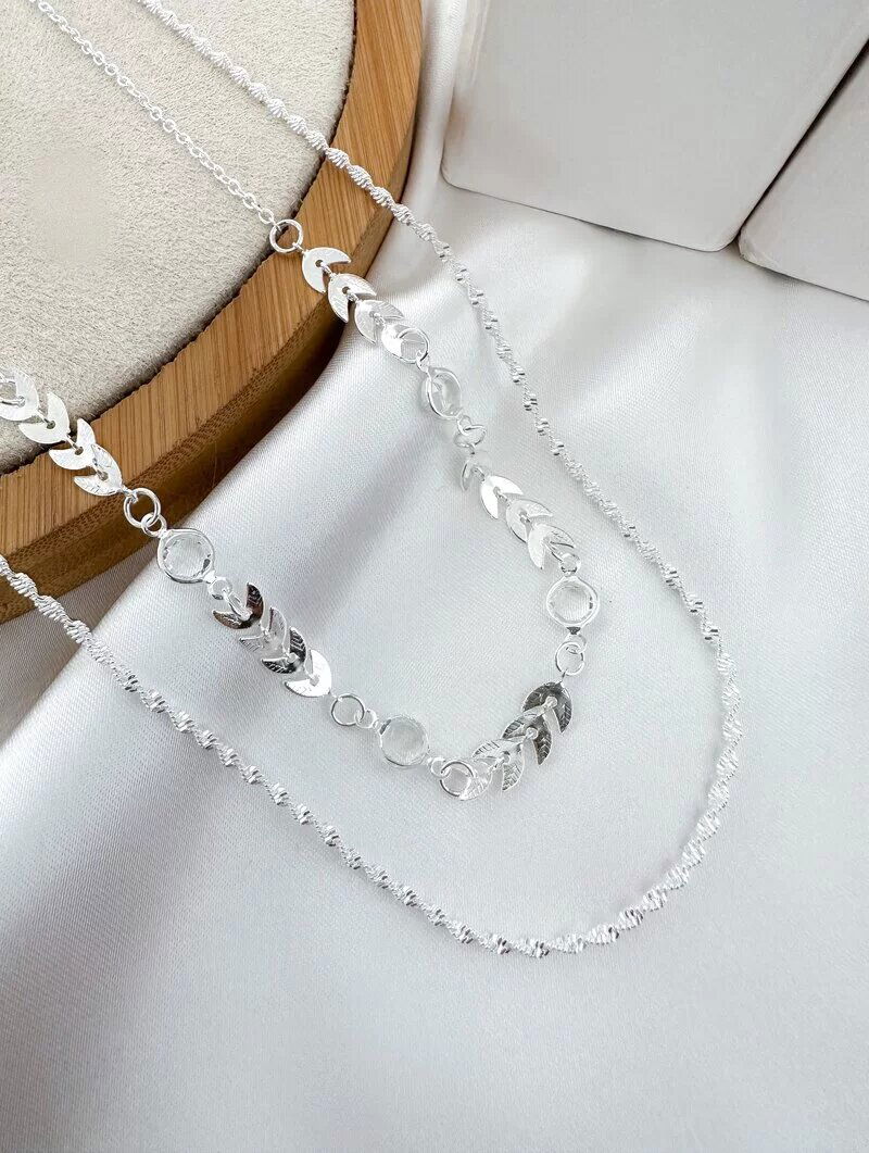 Colar Duplo Folheado a Prata 925 Escamas com Corrente Torcida