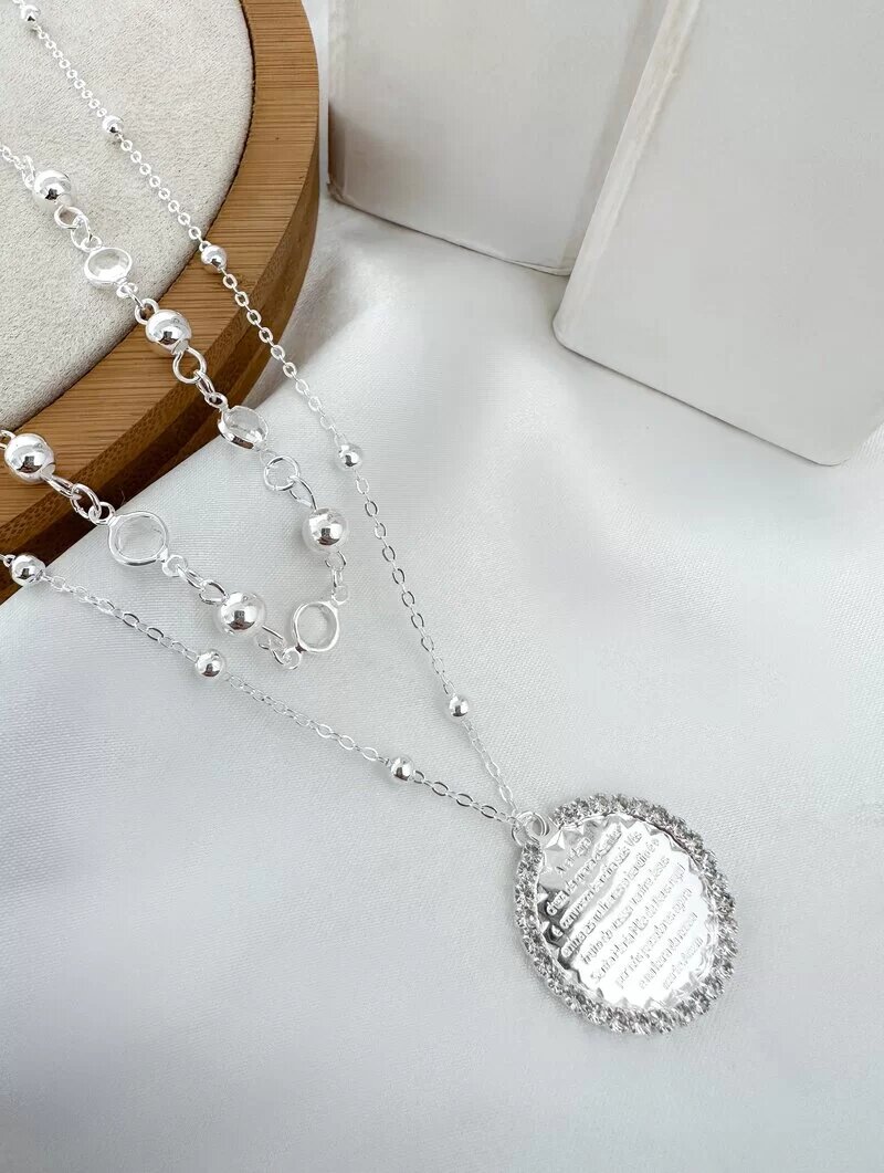 Colar Duplo Folheado a Prata 925 Pingente 'Ave Maria'