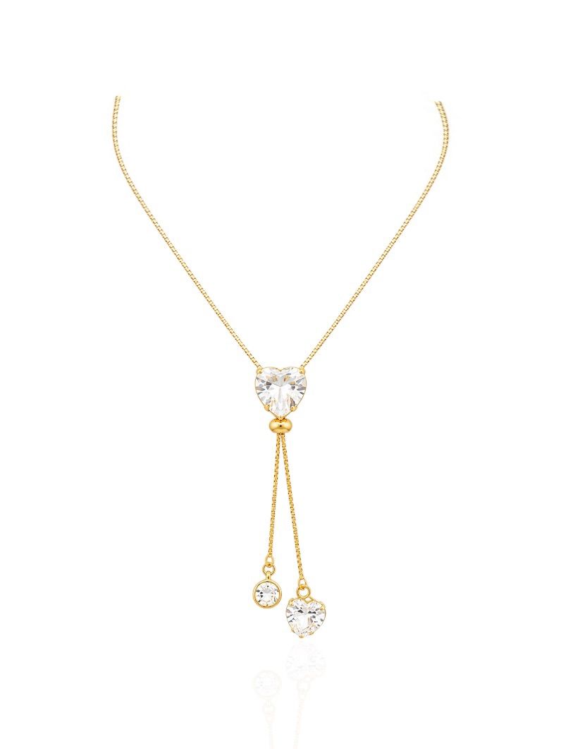 Colar Folheado Ouro 18k Coração Cristal