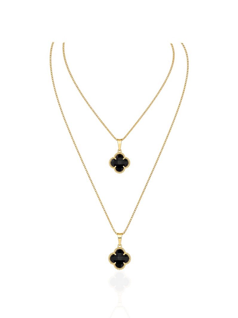 Colar Duplo Folheado Ouro 18k Inspiração Vg Preto