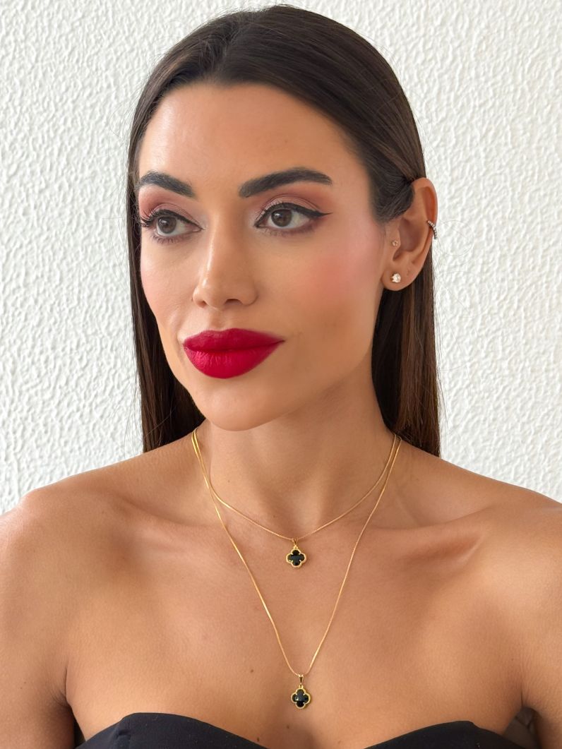 Colar Duplo Folheado Ouro 18k Inspiração Vg Preto