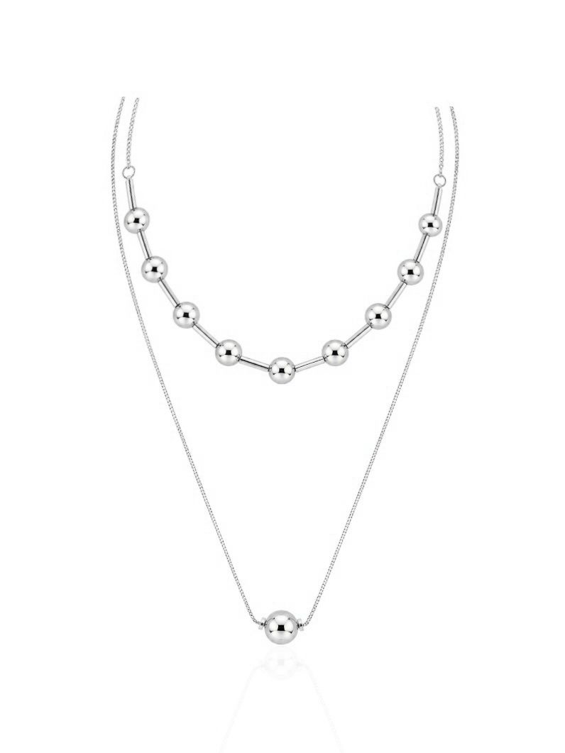 Colar Duplo Folheado Prata 925 Esferas e Tubos