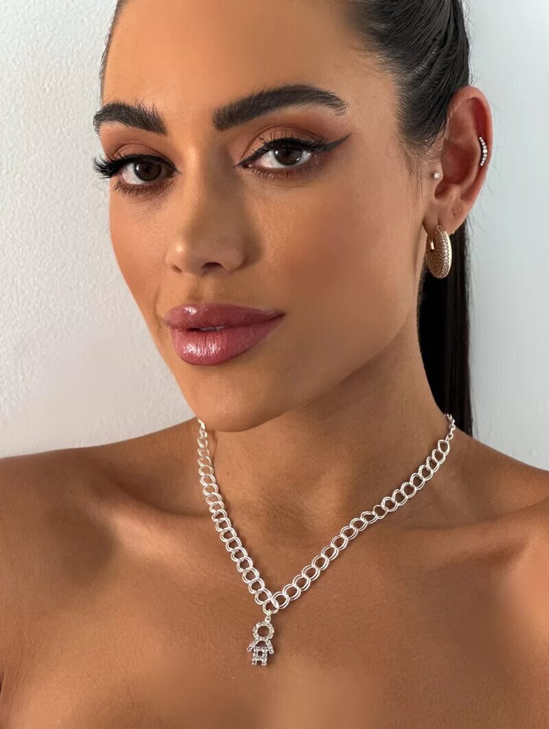 Colar elo duplo folheado com pingente menino de zircônia