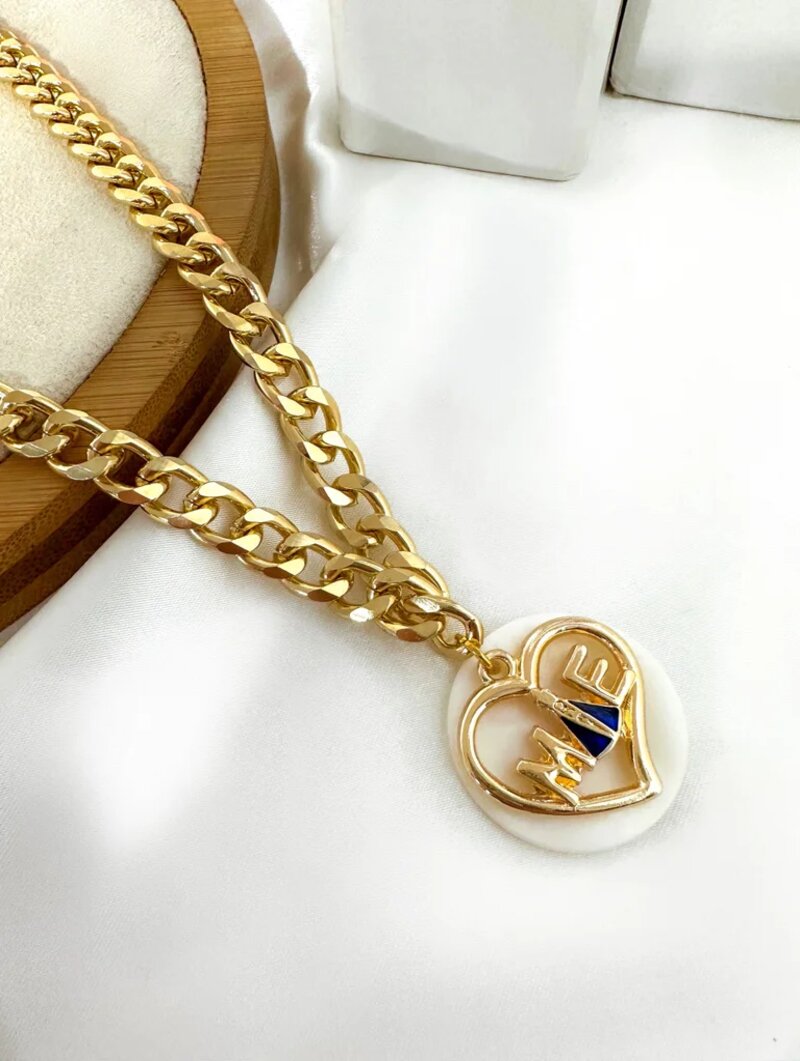 Colar elo grumet com pingente mãe e nossa senhora folheado a ouro 18k