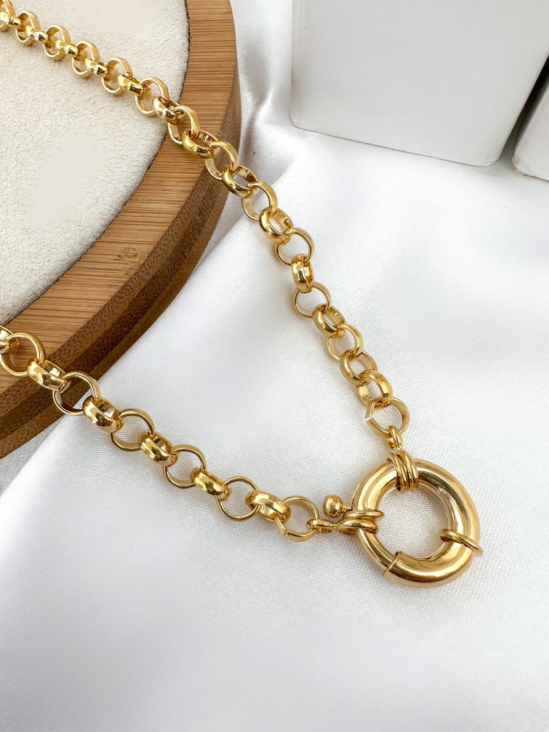 Colar elo português com pingente de boia folheado a ouro 18k e prata 925