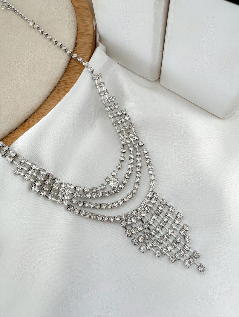 Colar Folhado a Prata Luxo com Micro Zircônia