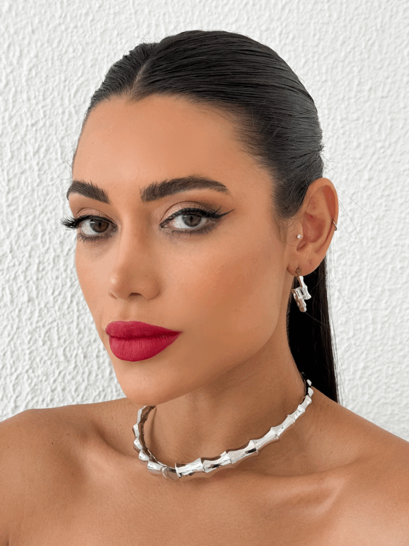 Conjunto Colar e Brinco Folheada a Ouro 18k e Prata, Mix Banho Design Bambu