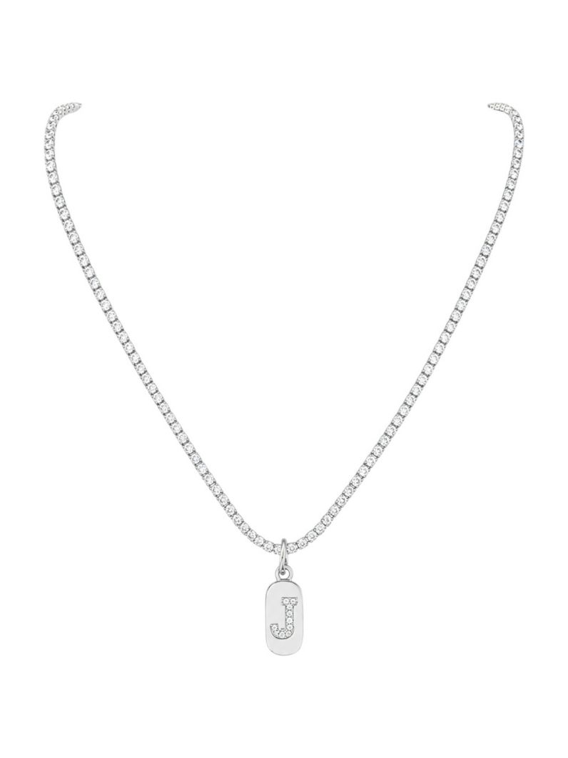 Colar Folheado a Ouro 18 e Prata Cordão Cravejado Com Inicial