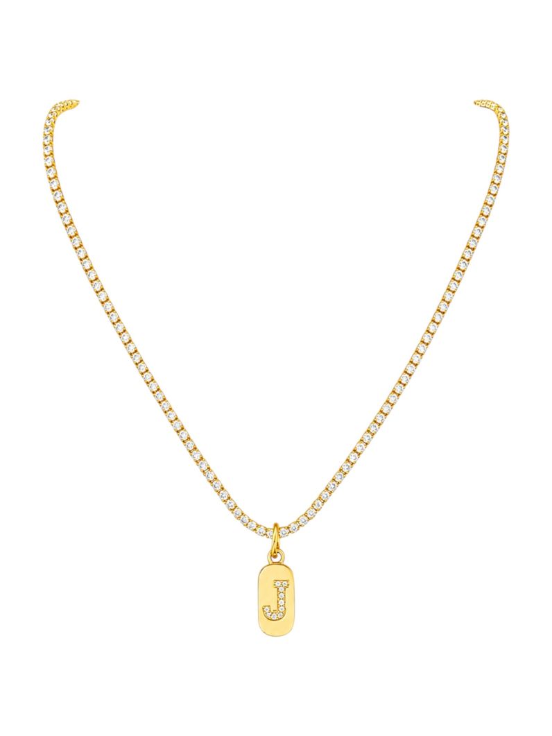 Colar Folheado a Ouro 18 e Prata Cordão Cravejado Com Inicial