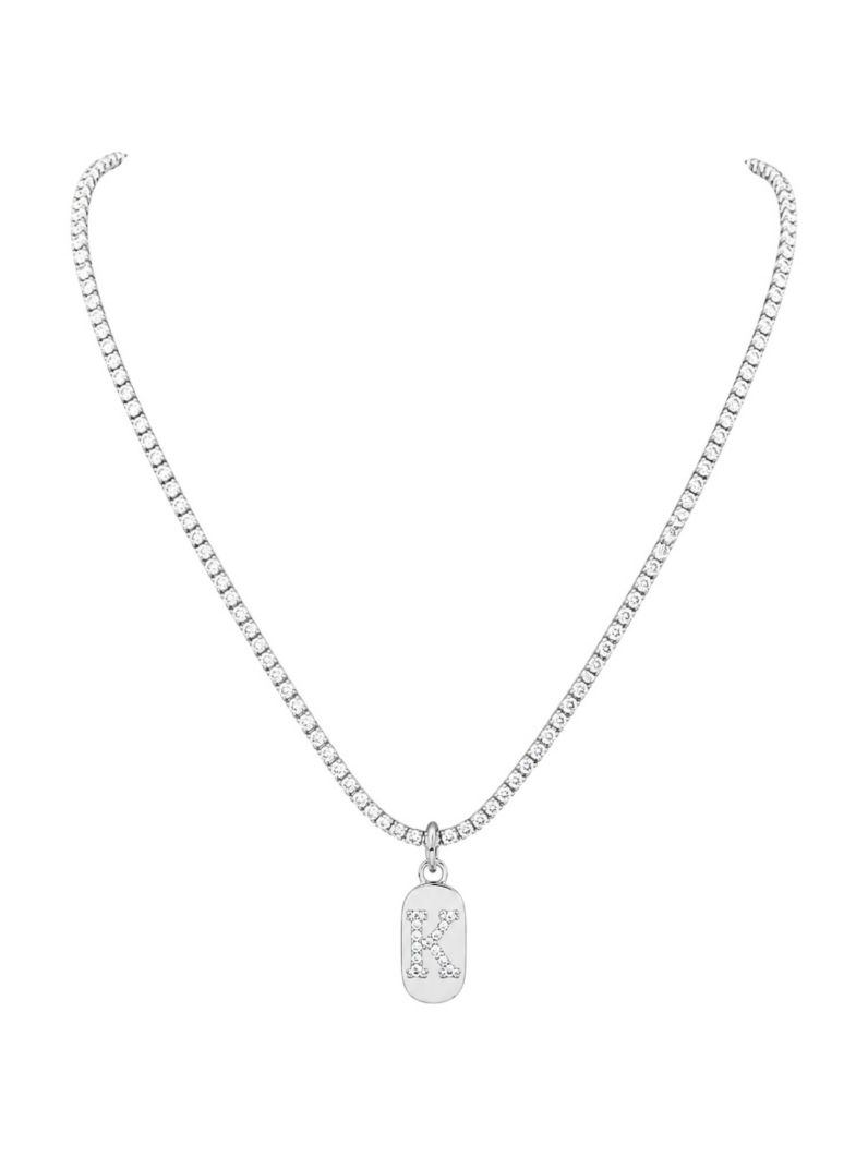 Colar Folheado a Ouro 18 e Prata Cordão Cravejado Com Inicial