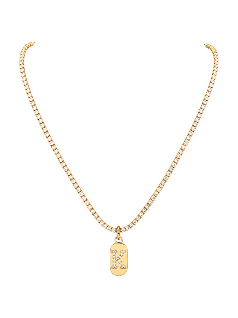 Colar Folheado a Ouro 18 e Prata Cordão Cravejado Com Inicial