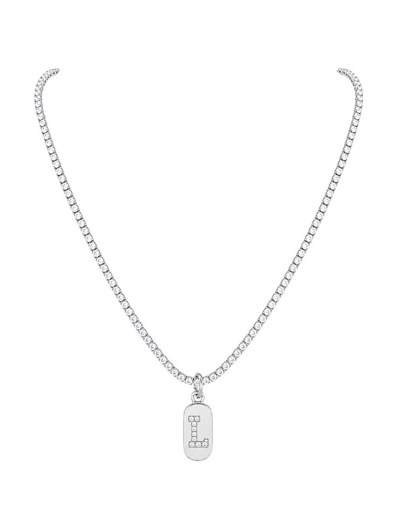 Colar Folheado a Ouro 18 e Prata Cordão Cravejado Com Inicial