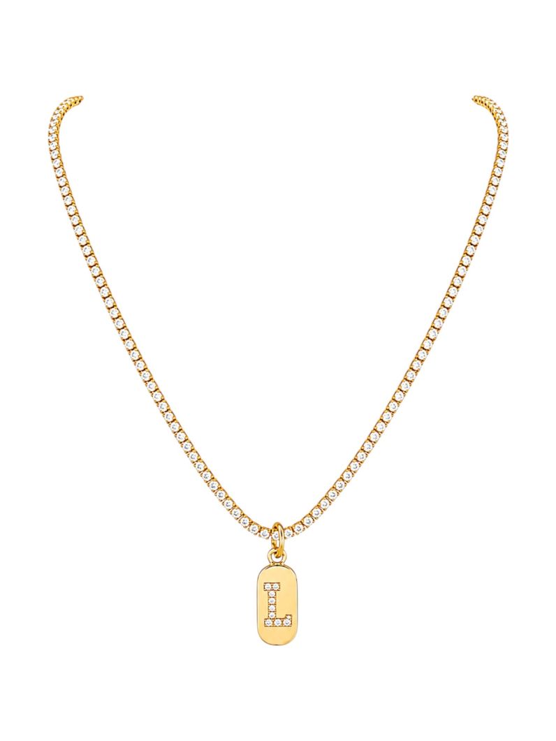 Colar Folheado a Ouro 18 e Prata Cordão Cravejado Com Inicial