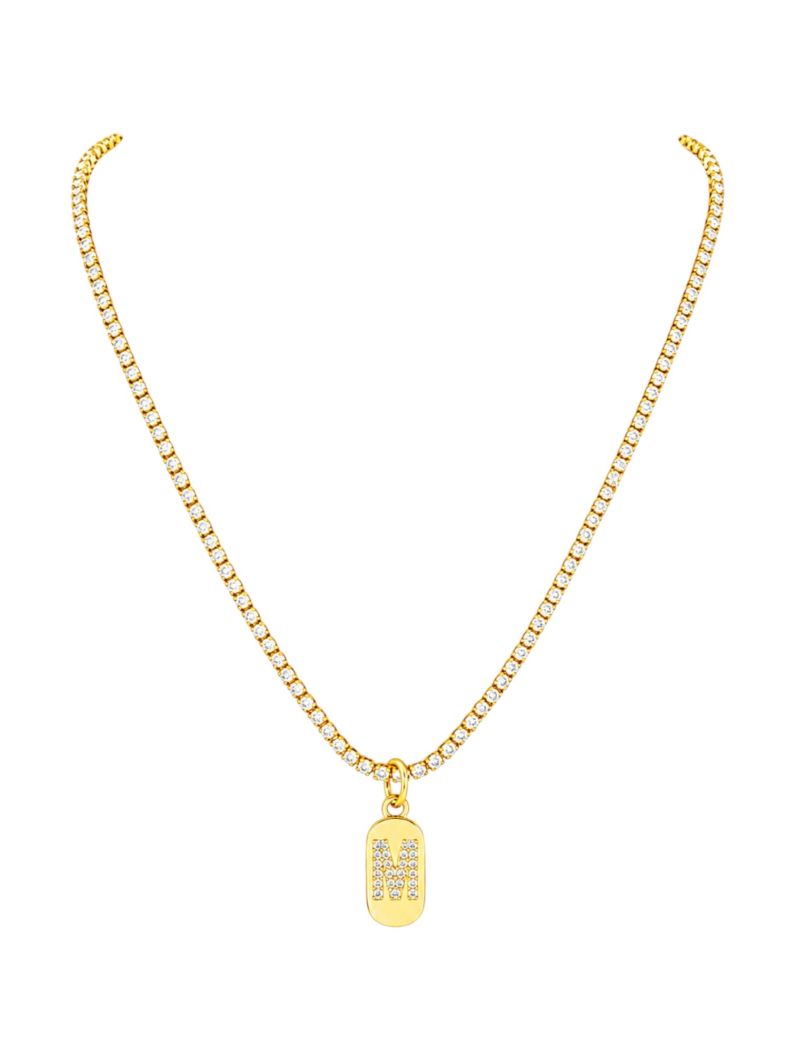 Colar Folheado a Ouro 18 e Prata Cordão Cravejado Com Inicial