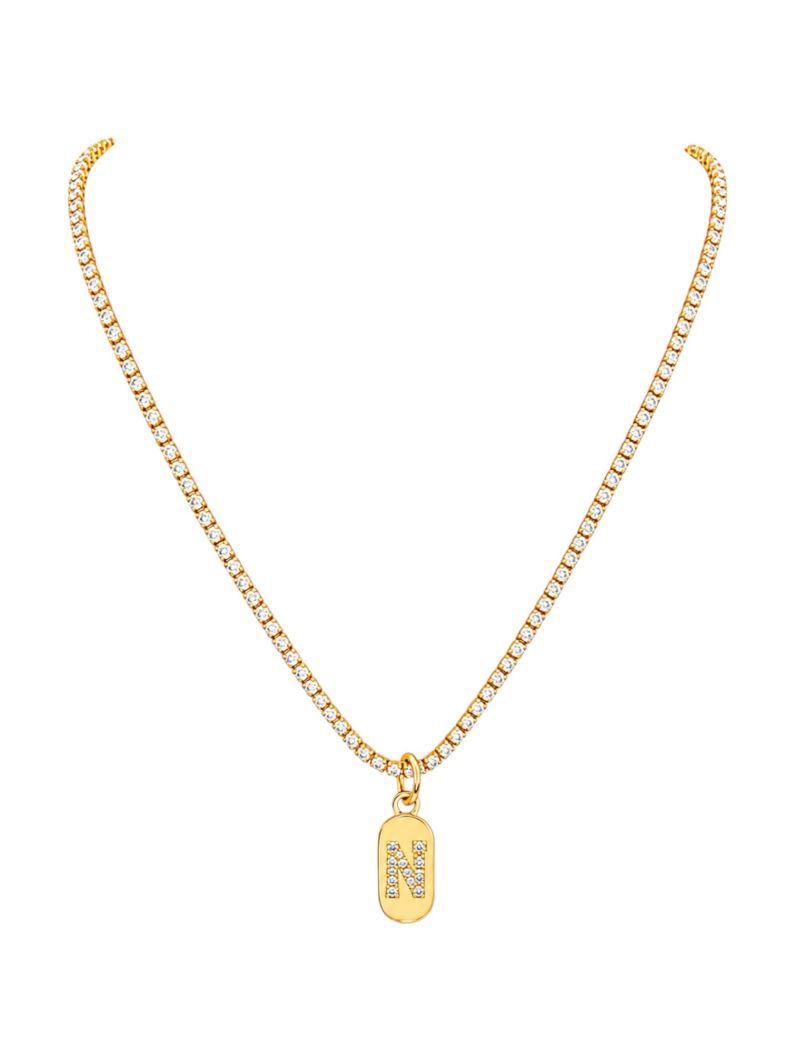 Colar Folheado a Ouro 18 e Prata Cordão Cravejado Com Inicial