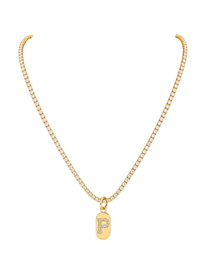 Colar Folheado a Ouro 18 e Prata Cordão Cravejado Com Inicial
