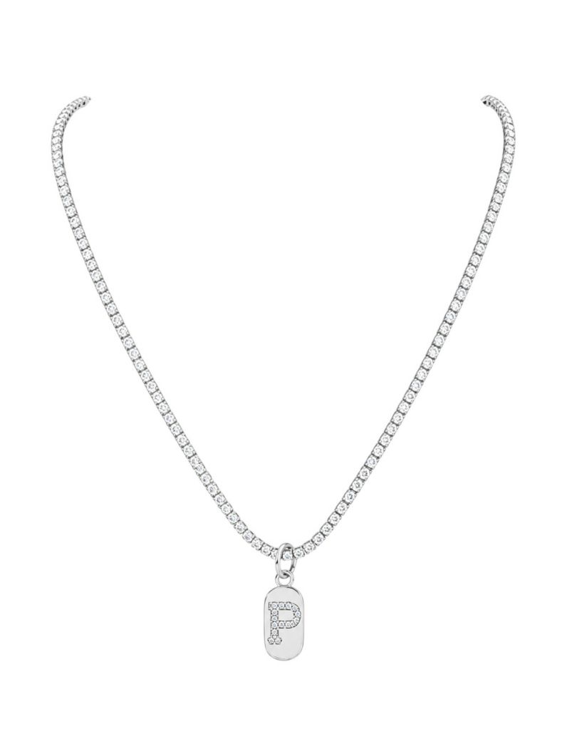 Colar Folheado a Ouro 18 e Prata Cordão Cravejado Com Inicial