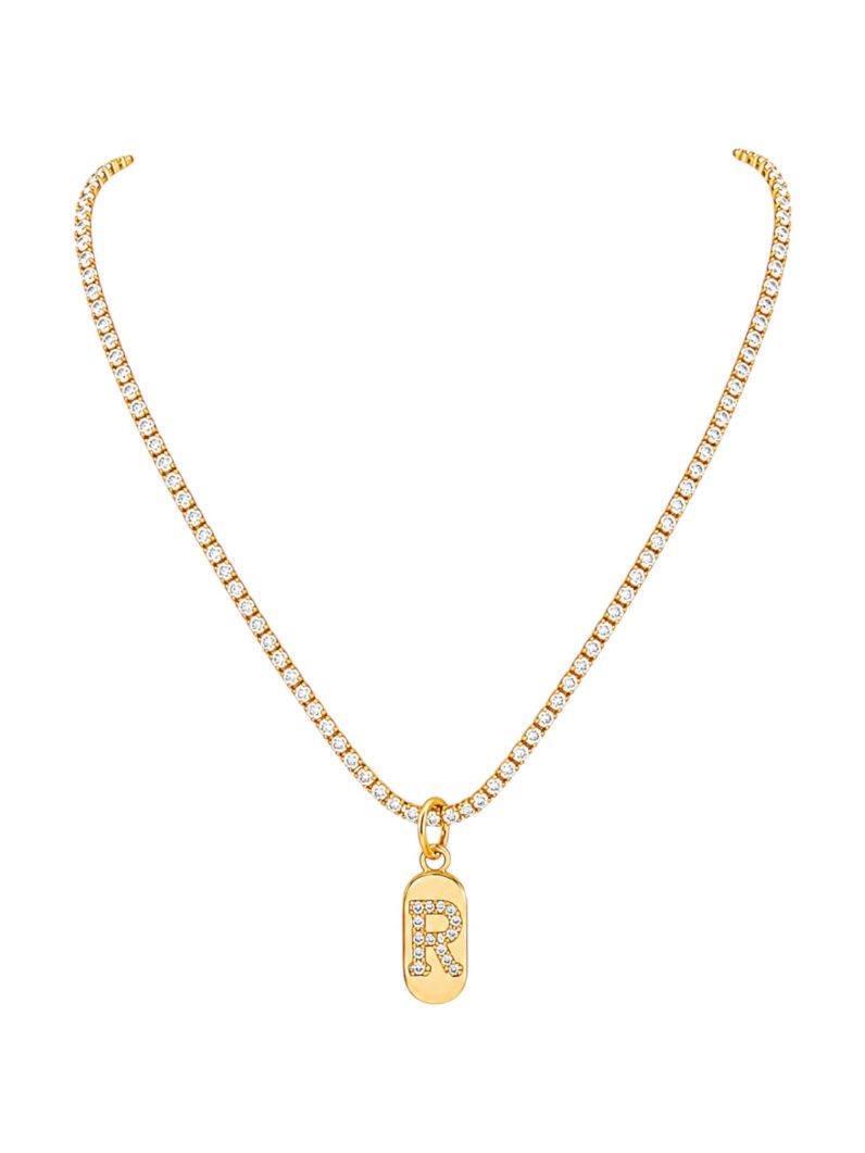 Colar Folheado a Ouro 18 e Prata Cordão Cravejado Com Inicial