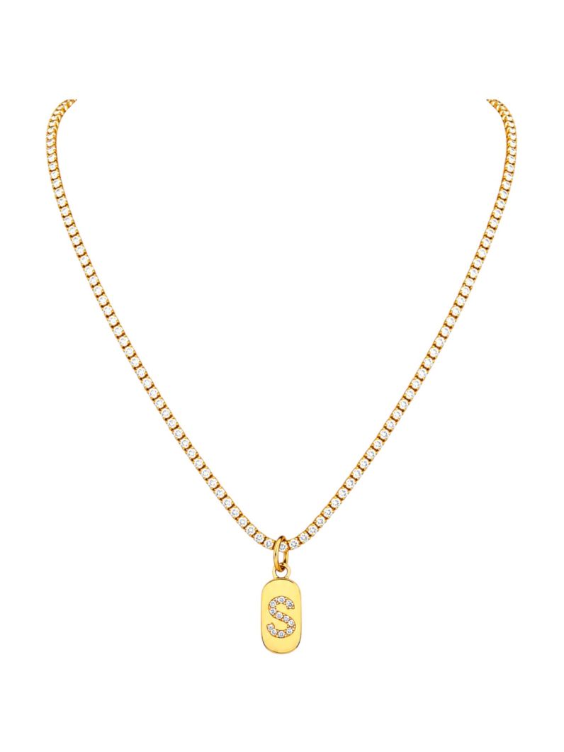 Colar Folheado a Ouro 18 e Prata Cordão Cravejado Com Inicial